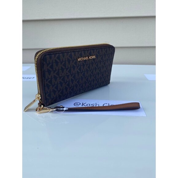 Michael Kors wristlet large phone case wallet jet set travel MK signature brown - Picture 2 of 6